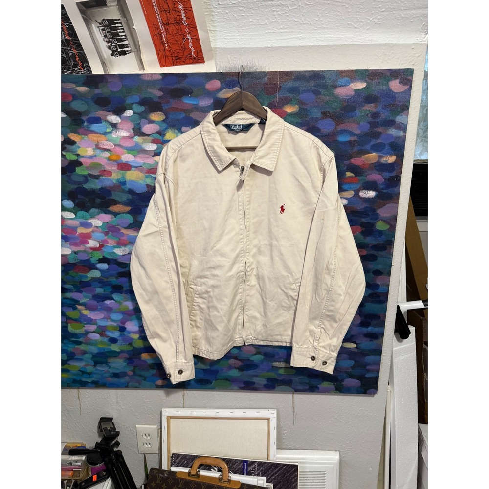 Polo Ralph Lauren Harrington Jacket Cream Twill Full Zip Red Pony Mens XXL